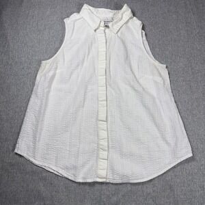 Liz Claiborne Womens XL White Seersucker Sleeveless Button Down Blouse Top